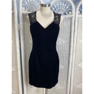 Vintage Scott McClintock Black Velvet Cocktail Dress Beaded Mesh Holiday Party M